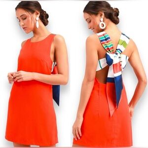 Lulus Joyful Red Orange Multi-Stripe Tie-Back Dress - Sz M